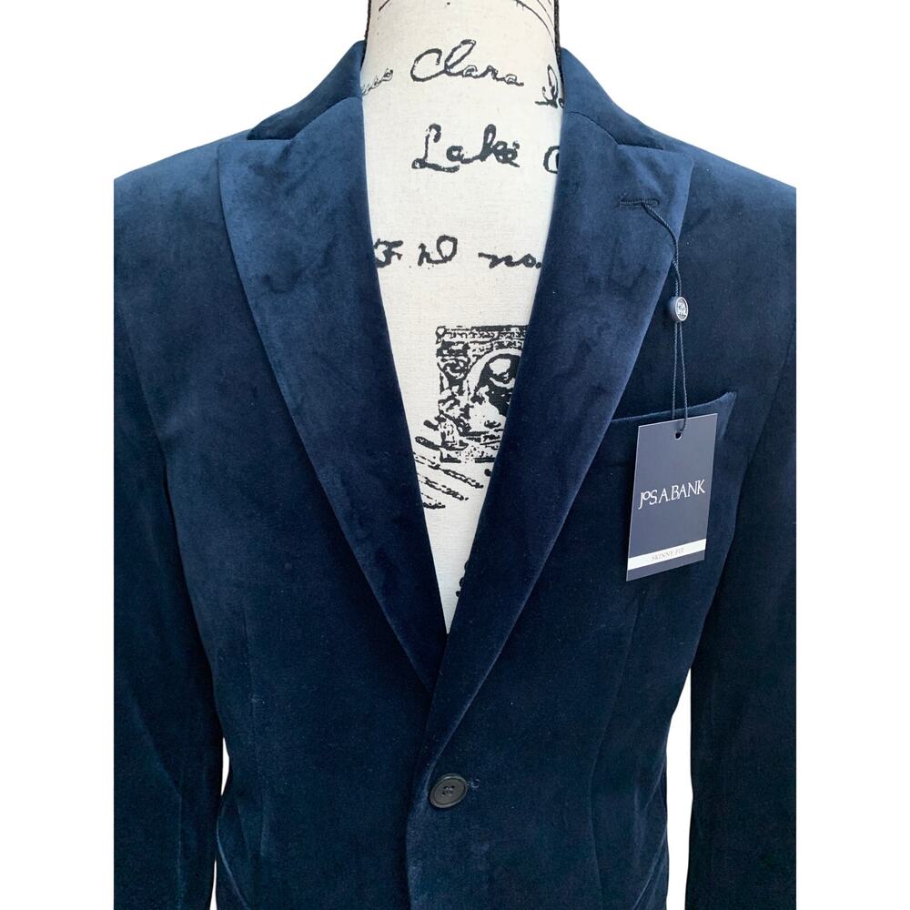 Men's Dark Blue Velvet Dinner Jacket Size 38S Skinny Fit 2 Button Jo S. A. Bank